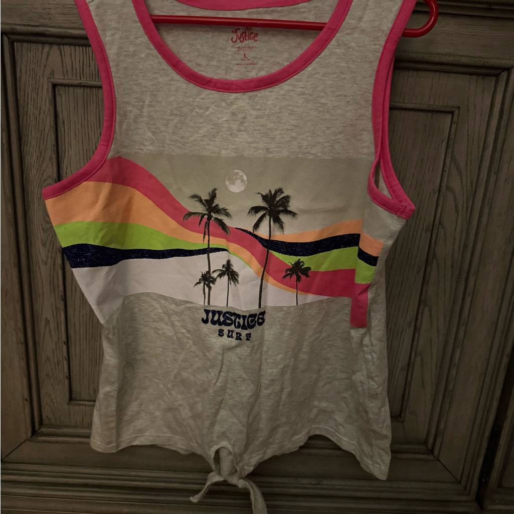 PreOwned Size 1214 Palm Tree Tank With Vibrant Stripes PreOwned Size 1214 Palm Tree Tank With Vibrant Stripes